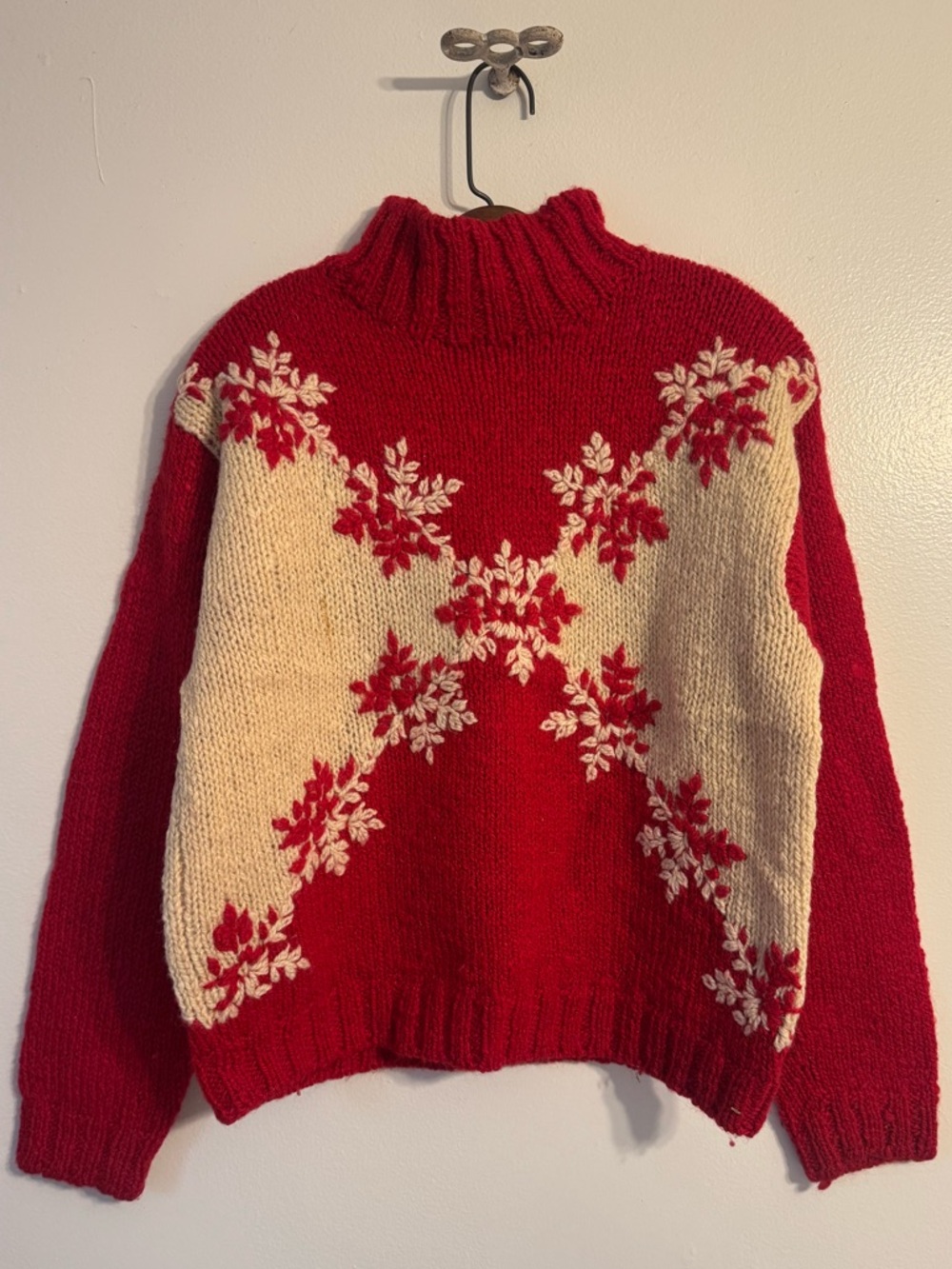 Vintage Express Tricot Wool Snowflake Chunky Knit Mock Neck Sweater
